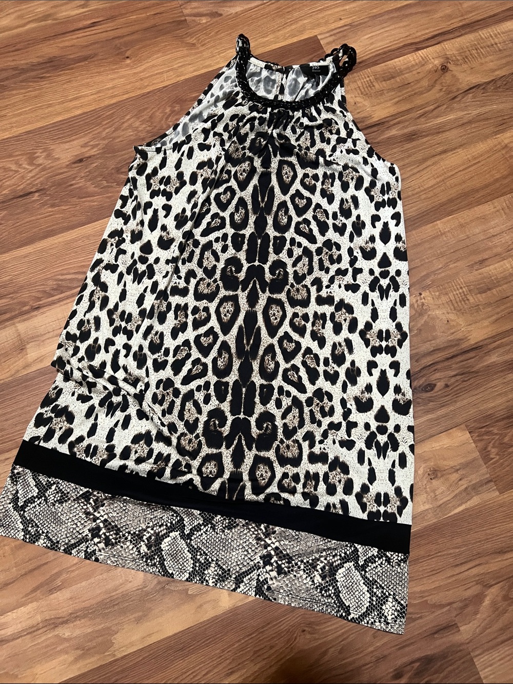 J.B.S. Sleeveless Animal-Print Halter Tunic in Black & Cream